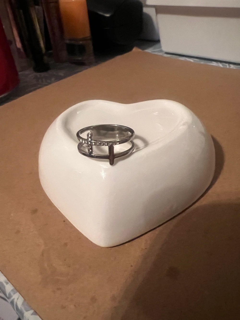 Double Band Cross Ring - white gold plated - Picture 5 of 8